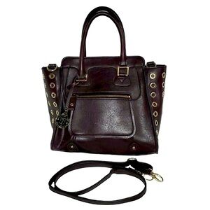 LONDON FOG VINTAGE Burgundy Leather Gold Grommets Satchel Crossbody Handbag 👜